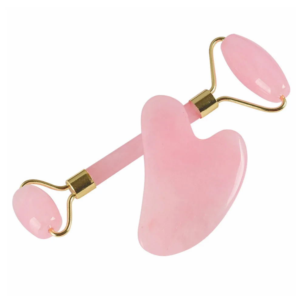 

Rose Quartz Roller Natural Jade Facial Roller Massager Set for Face Anti Aging Anti Wrinkle( Rose Quartz + Heart-shaped Jade)