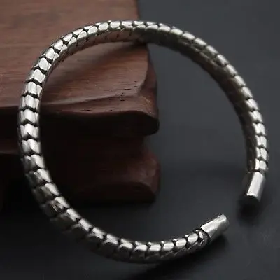 

New Real S925 Sterling Silver Bangle Cuff Women Carved Bracelet 58-64mm