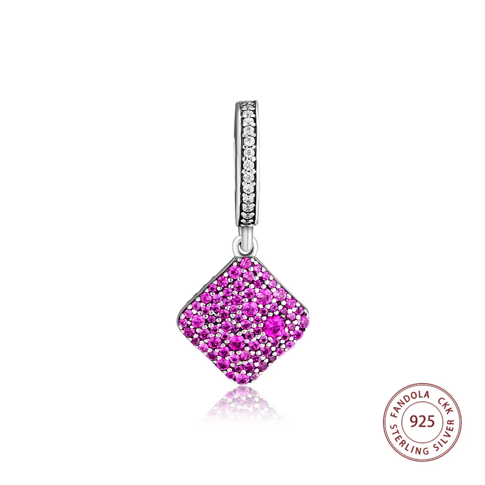 

CKK Sterling Silver 925 Jewelry Charm Square Timeless Elegance Crystal Beads Charms Fits DIY Bracelet Making Accessories kralen