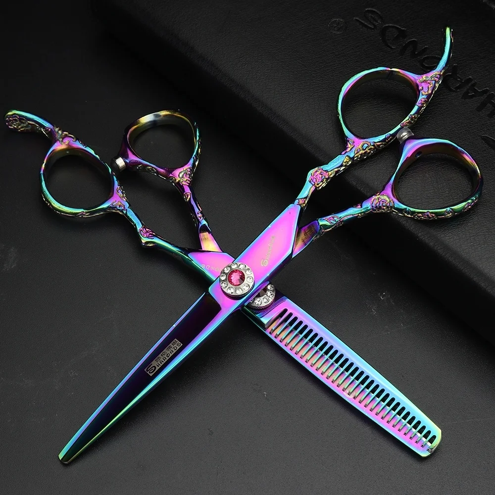 

Hairdressing Salon barber scissors hair professional 6.0 440c high quality Purple thinning 15-20% sheras cutting cliper kit