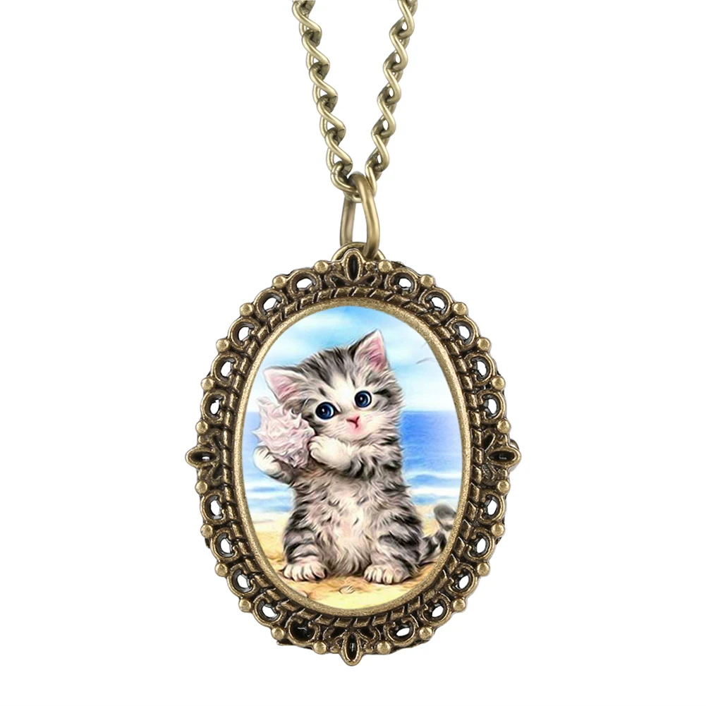Bronze Pink Kitty Patch/Cherry Kitty/Cat Pocket Watch for