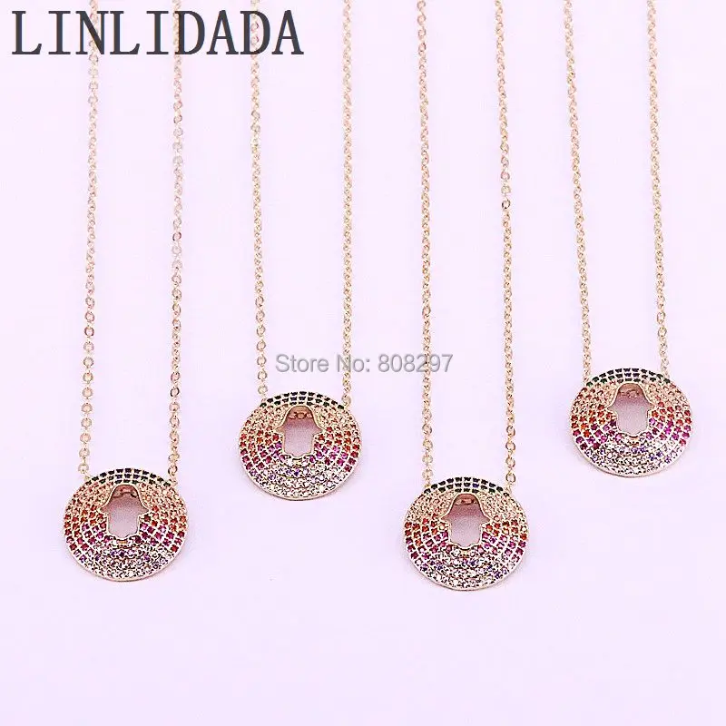 

8Pcs Fashion Jewelry Pave Multicolor CZ Cubic Zirconia Sparkling Round Womens Girls Pendant Necklaces