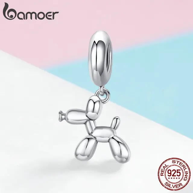 BAMOER-Colgante de perro de globo de Plata de Ley 925 auténtica, dijes de animales, apto para pulseras y collar, joyería de plata SCC981