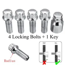 Стальной блокиратор колес Болты M14 x 1,5mm Блокировка Radius безопасности рифлёная набор гаек для VW