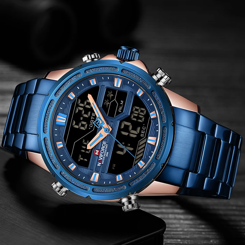NAVIFORCE Top Brand Men Sport Watches Men's Quartz LED Digital Clock Male Full Steel Military Wrist