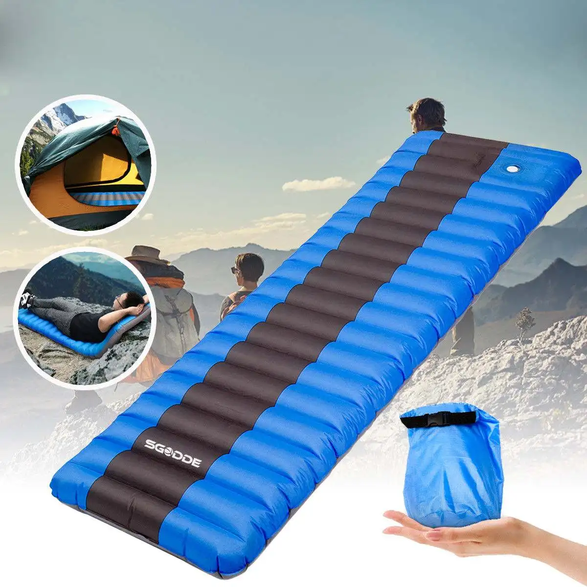 

Blue Ultralight Inflatable Sleeping Pad Air Mat Mattress Outdoor Camping Portable Waterproof Camping Sleeping Pad 190x60x12cm