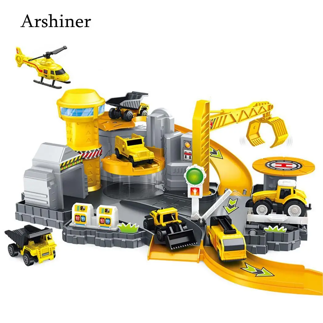 3D Toy Car Railway Car Play Set Garage Car Construction Site Parking DIY Model Building Kits Assembly Children Kids Boys Girls
