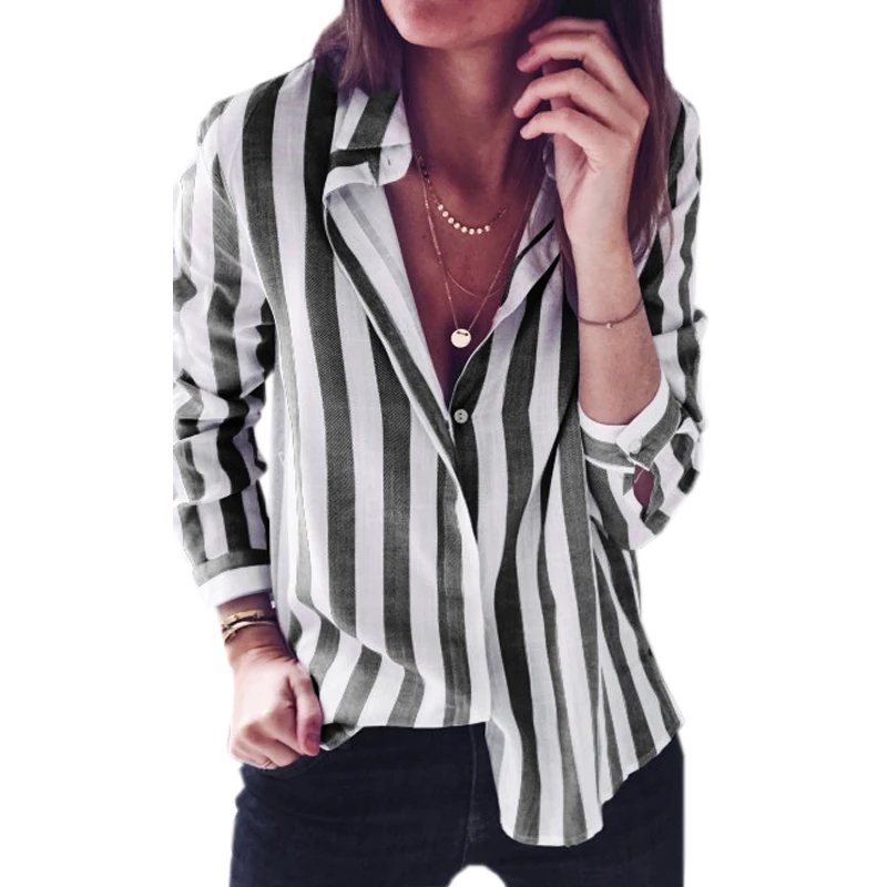 

Fashion Striped Blouse Shirts Autumn Women Office Shirt Long Sleeve Turn-down Collar Blusas Female Plus Size Casual Tops