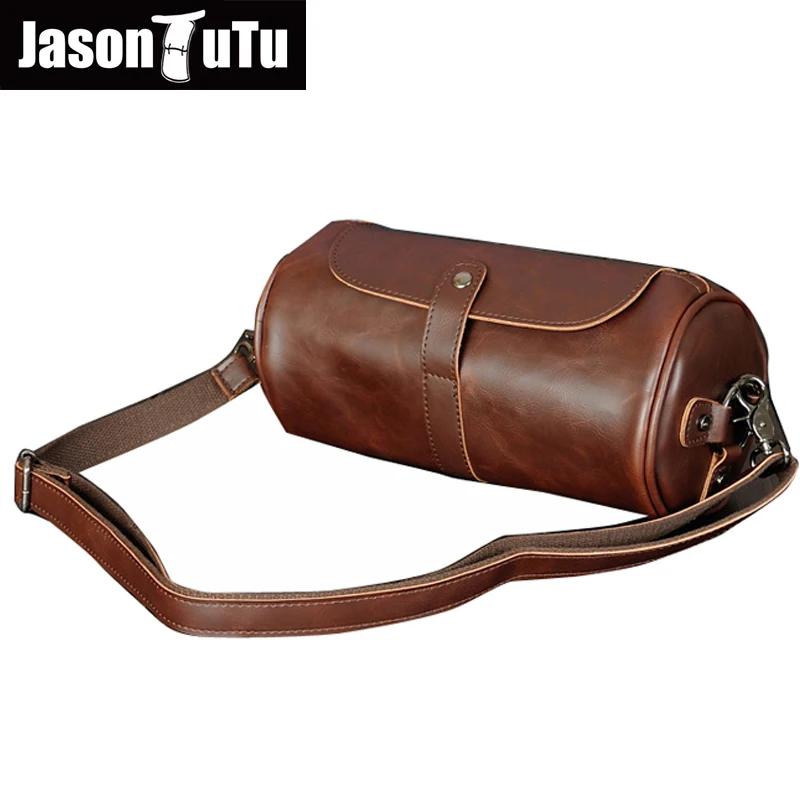 

JASON TUTU Men Bags Leather Crossbody Bag Casual Men Shoulder Bags Design Vintage Cylindrical Mans Crossbody Bag Sac A Main