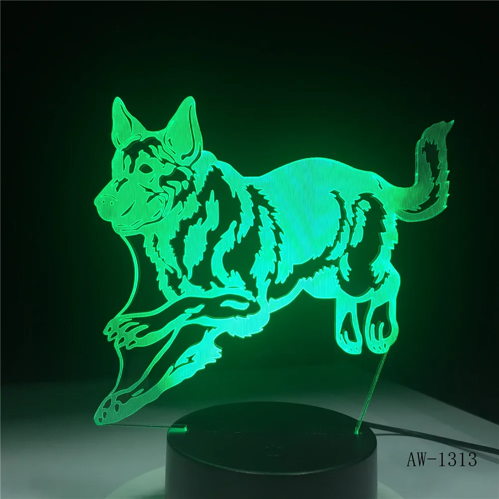 3d ночник в виде немецкой овчарки для бега голограмма 3D декоративная лампа