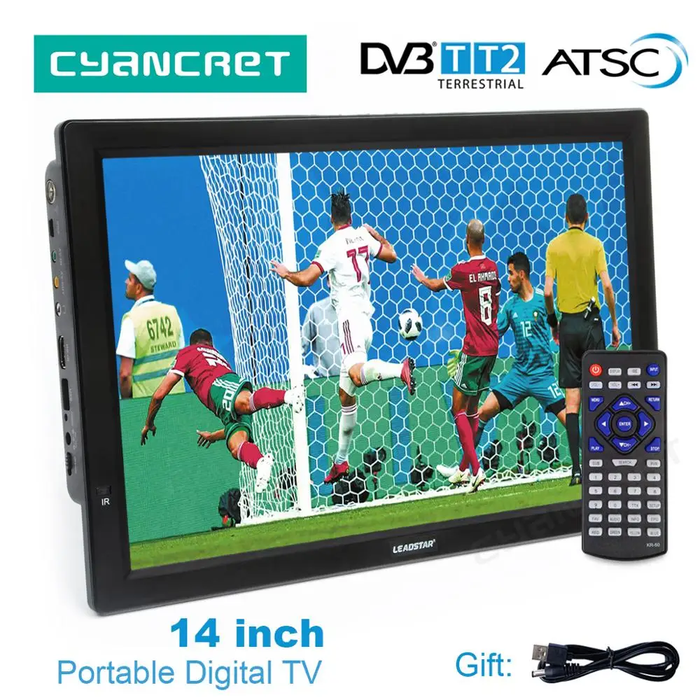 Leadstar D14 14 дюймов HD Портативный ТВ DVB-T2 цифровое ATSC аналоговое телевидение мини маленький автомобиль ТВ Поддержка MP4 AC3 HDMI монитор для PS4 - изображение