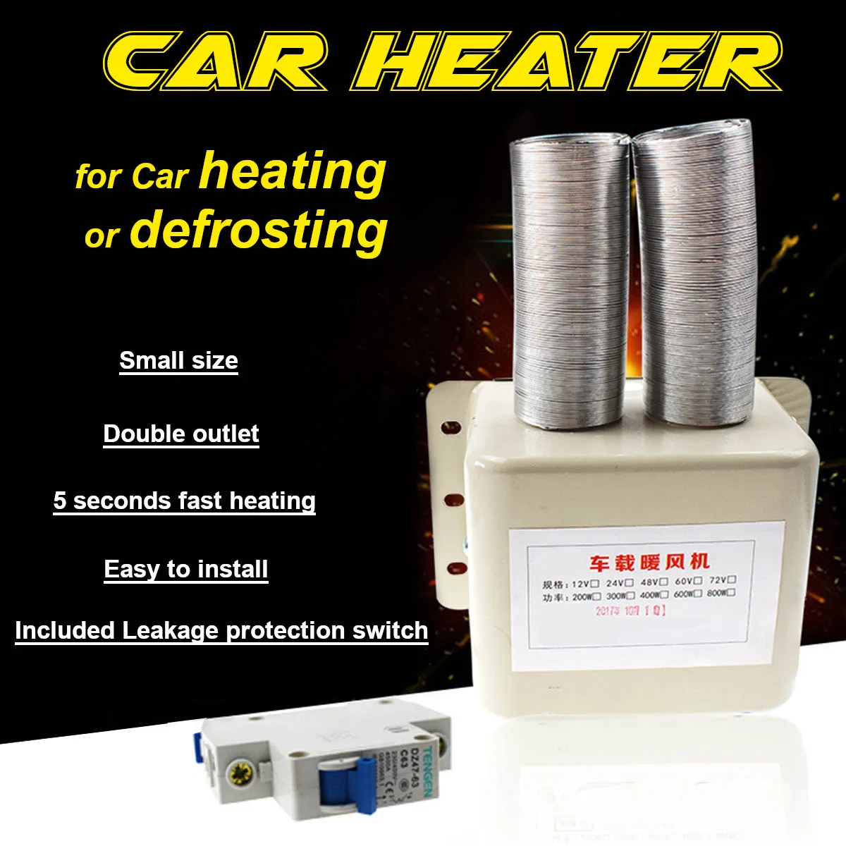 Comprar 800W 600W 12V 24V calentador de vidrio de coche desbobinador de ventana calentador de aire Salida 2 secador caliente en artículos de coche accesorios interiores invierno
