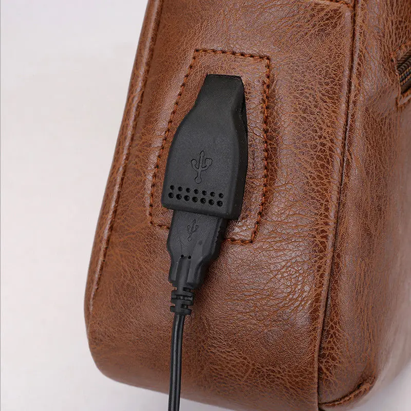 Мужские сумки через плечо мужские дизайнерские кожаные с разъемом USB для зарядки