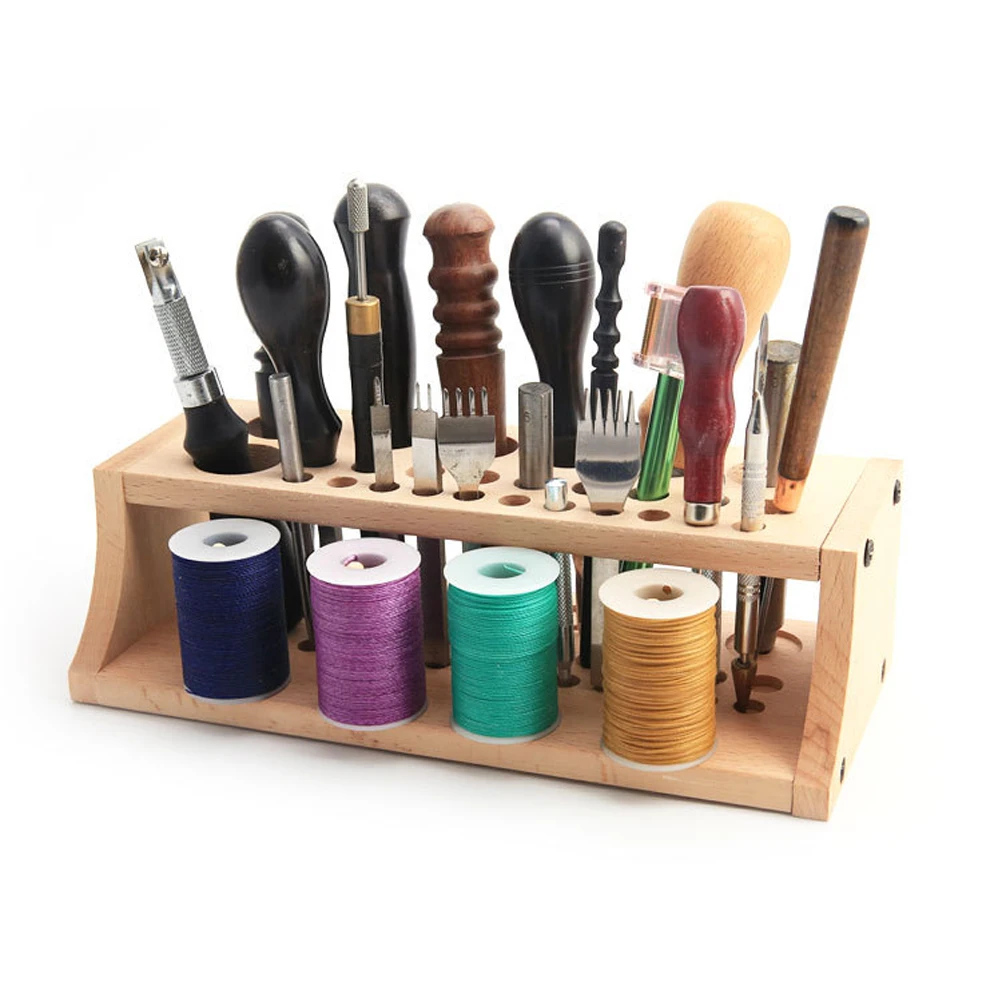 

Easy Install Storage Rack DIY Leather Tools Practical Multi Hole Durable Assembly Wooden Holder Stand Organizer Shelf