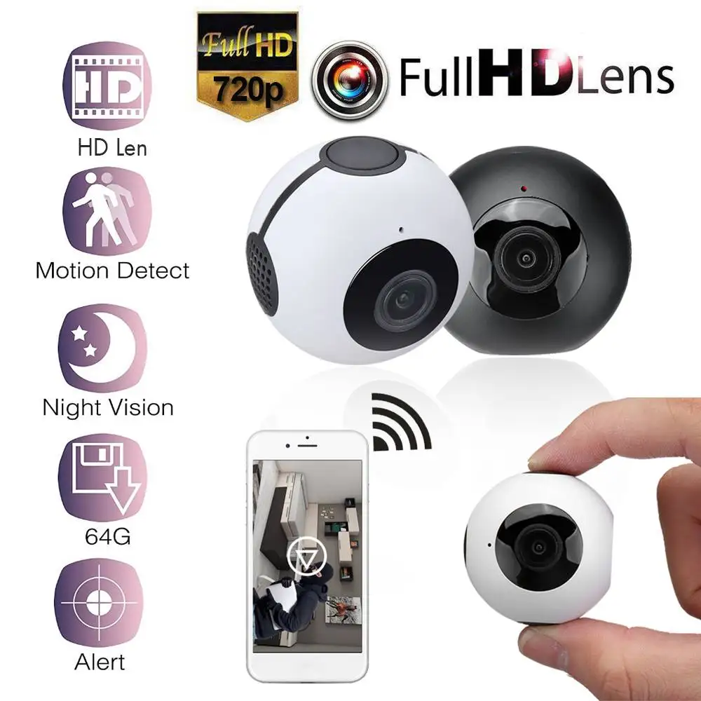 

Mini WIFI HD 720P IP Camera Security Camcorder Night Vision 360 degrees Smart Wide Angle Motion Detection Portable Cam