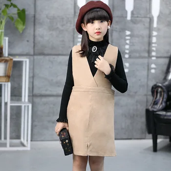 

Children's Garment Autumn New Pattern School Wool Straps Girl Woolen Dress