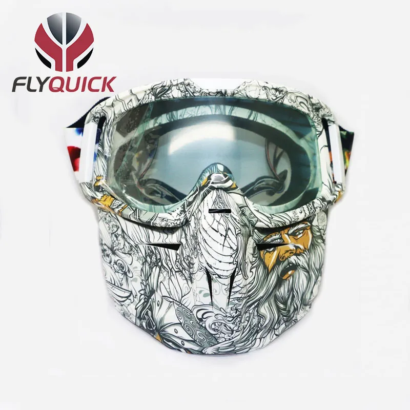FLYQUICK Googles очки мотоцикл черный рыцарь мотокросса шлем съемная маска двойные