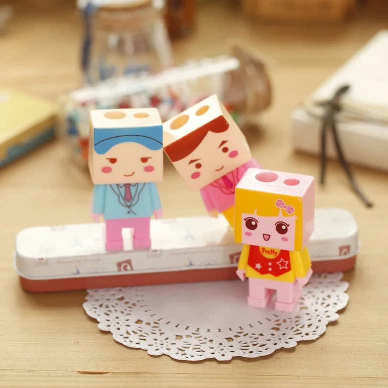 

Creative cartoon DIY assembled cute pencil sharpener for kids double hole sharpener with Eraser school supplies korea stationery