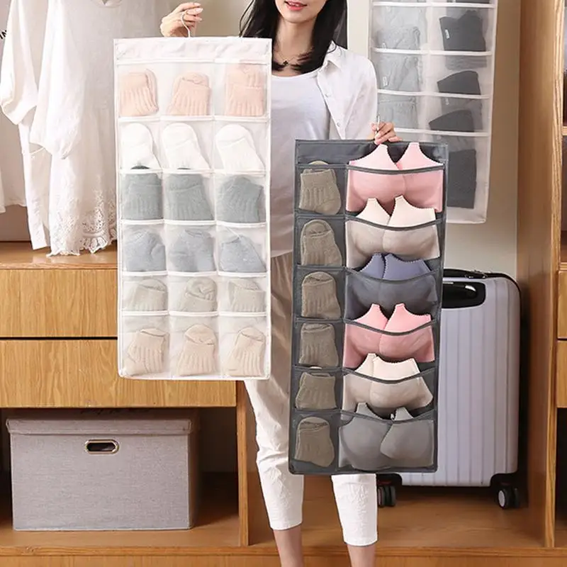 

AUGKUN Oxford Hanging Bag Multi Layer Japanese Style Double Sided Storage Pocket Bag For Dividing Bra Socks