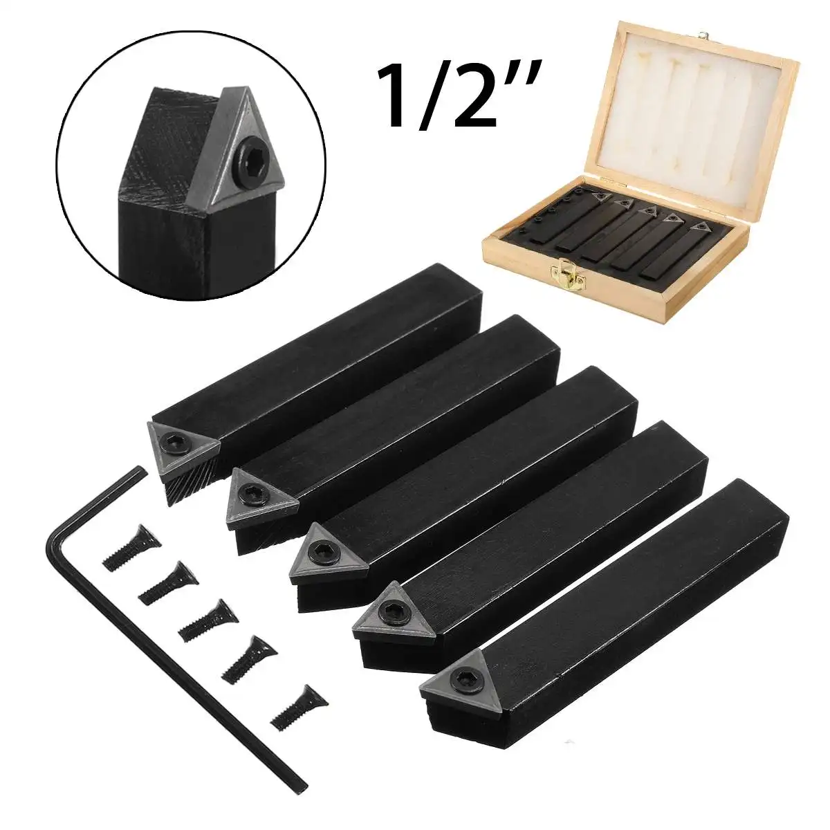 

Doersupp 5Pcs 12mm Tip Carbide Metal Milling Turning Insert Cutting Tool Bit Holder Shank Turning Milling Tool Welding Cutter