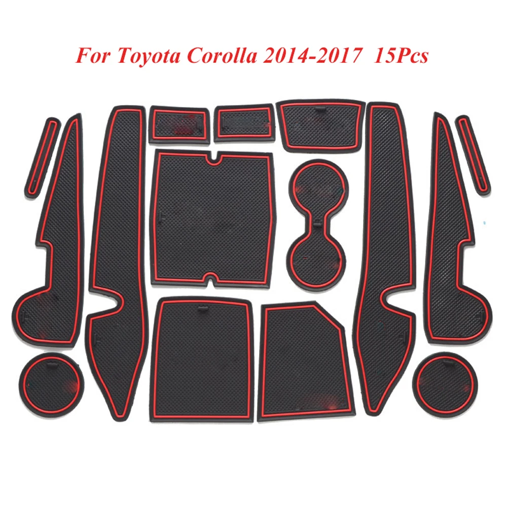 

Rubber Non-slip Interior Door Slot Pads Panel Cup Holder Mat Red 15Pcs For Toyota Corolla 2014 2015 2016 2017 Interior Trim