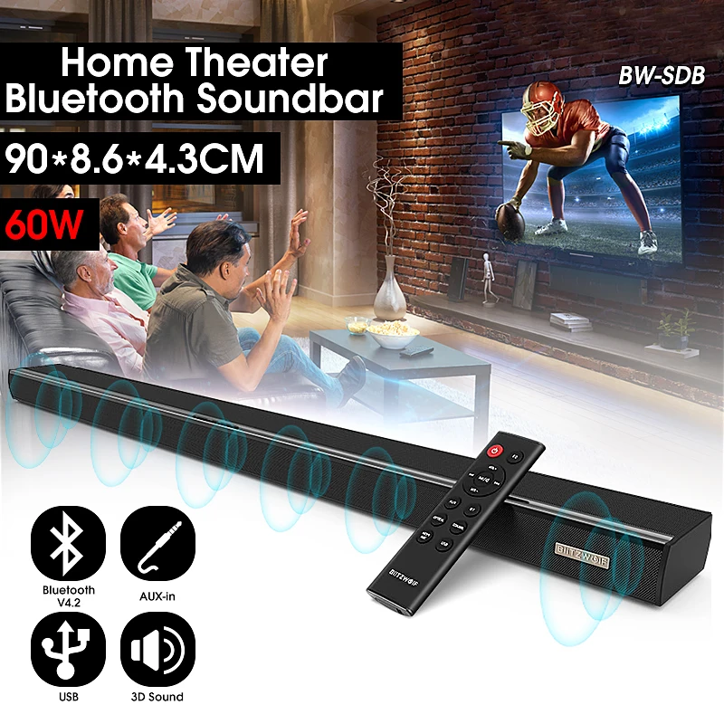 

6 Full Range Speaker 60W 36'' Smart Soundbar 2.0 Channel Wired and Wireless Bluetooth Audio Speaker Wireless Bluetooth Connect