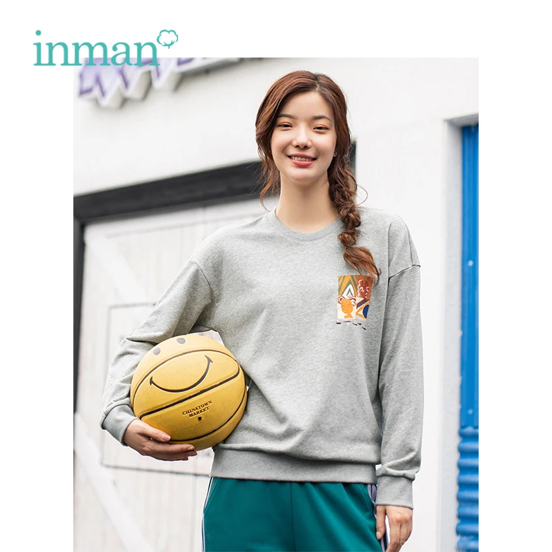 

INMAN Autumn O-neck Slim Literary Print Loose Casual Student Style All Matched Women Short Sweatshirts