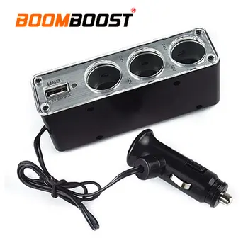 

Charger Power Adapter Plug DC 12V Triple socket with one USB Car Cigarette Lighter 3 Way Auto Socket Splitter 12V