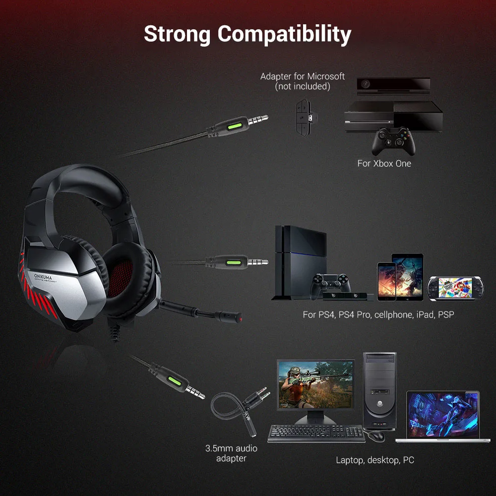 ONIKUMA K5 Pro Stereo Gaming Headset Over ear наушники с микрофоном светодиодный свет для Xbox