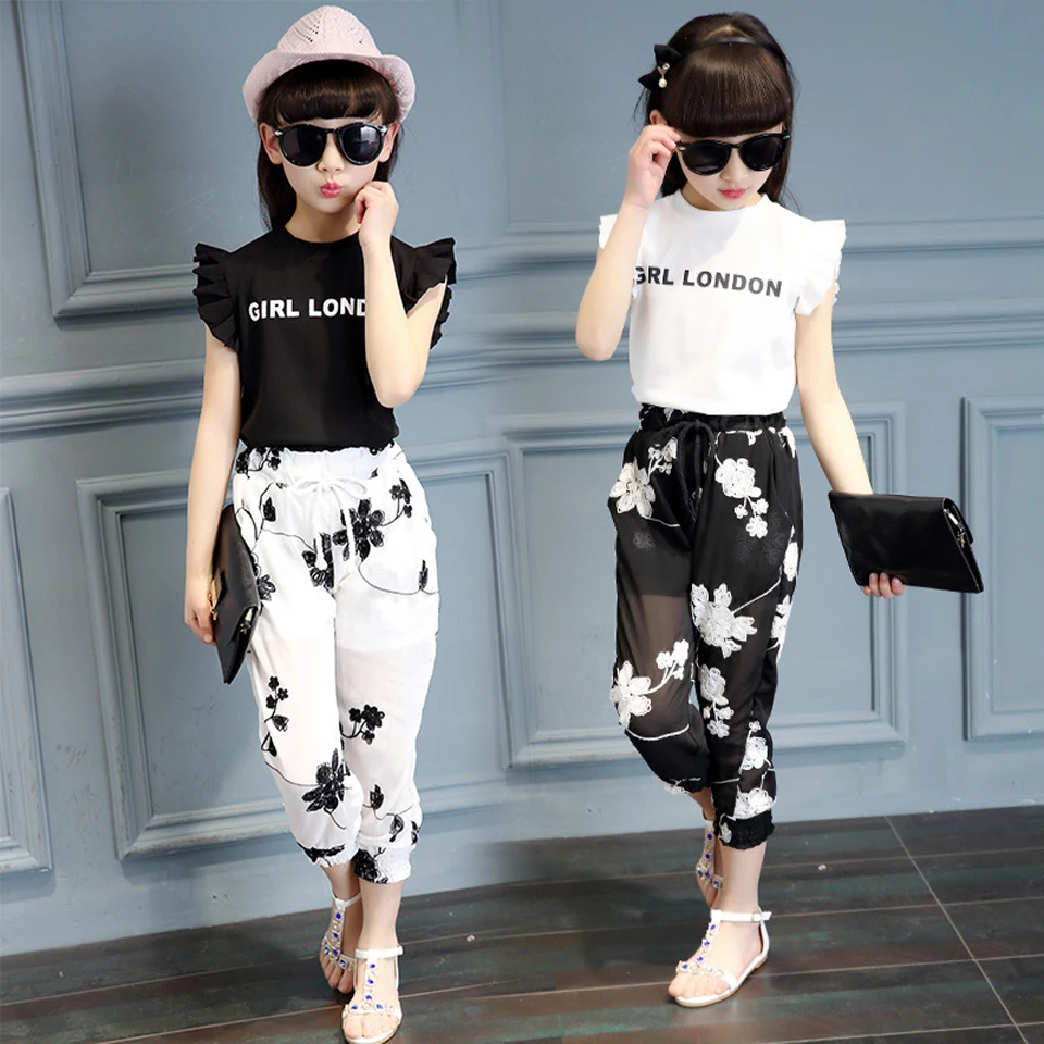 

2019 Summer Big Girls Suit Girl Clothing Set Kids Sleeveless Princess Children Clothing Set 5 6 7 8 9 10 11 12 13 14 Years