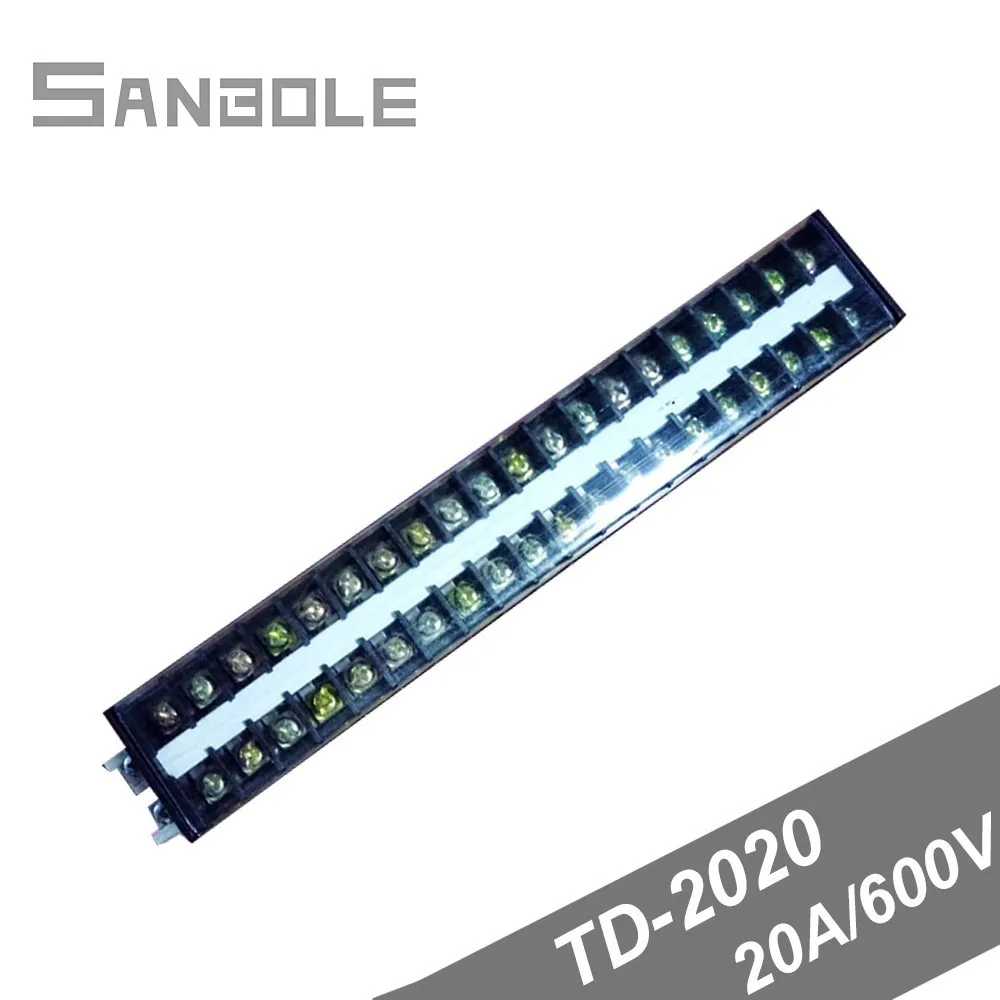 

TD-2020 Connection Dual Row Terminal Block DIN rail Strip Barrier 20A/600V 20P with plastic cover Plug-in electrical