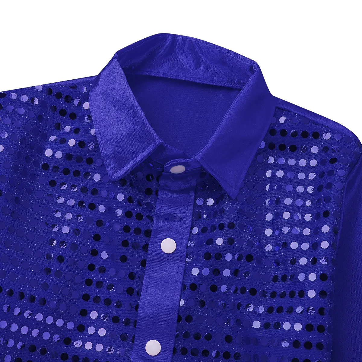 Children Kids Boys Glittery Sequined Long Sleeve Spread Collar Shirt for Choir Jazz Dance Stage Performance Boy Dancing Costumes