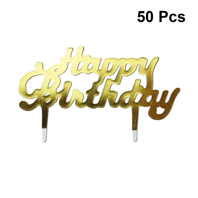 

50pcs Happy Birthday Cake Topper Creative Beautiful Plastic Cake Insert Card Decorative Toppers for Birthday Party Festival
