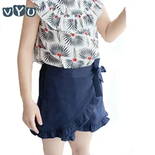 Для детей, на лето с оборками для девочек короткие темно-синие короткие льняные хлопковые брюки одноцветное Цвет Короткие штаны Одежда для маленьких девочек