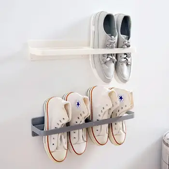 

ABS 2 Grids Plastic Wall-mount Display Shelves Shoe holder Rack Adhesive Storage Slippers space-saving