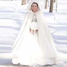 Женский длинный свадебный плащ, шаль из искусственного меха белого цвета/цвета слоновой кости, Зимний плащ с капюшоном, Свадебный жакет-болеро