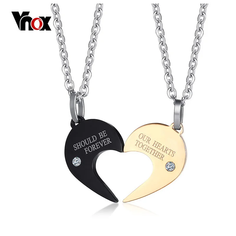 

Vnox His and Her Couple Necklaces Stainless Steel Heart Love Promise Necklaces for Women Men Valentine's Day Jewelry