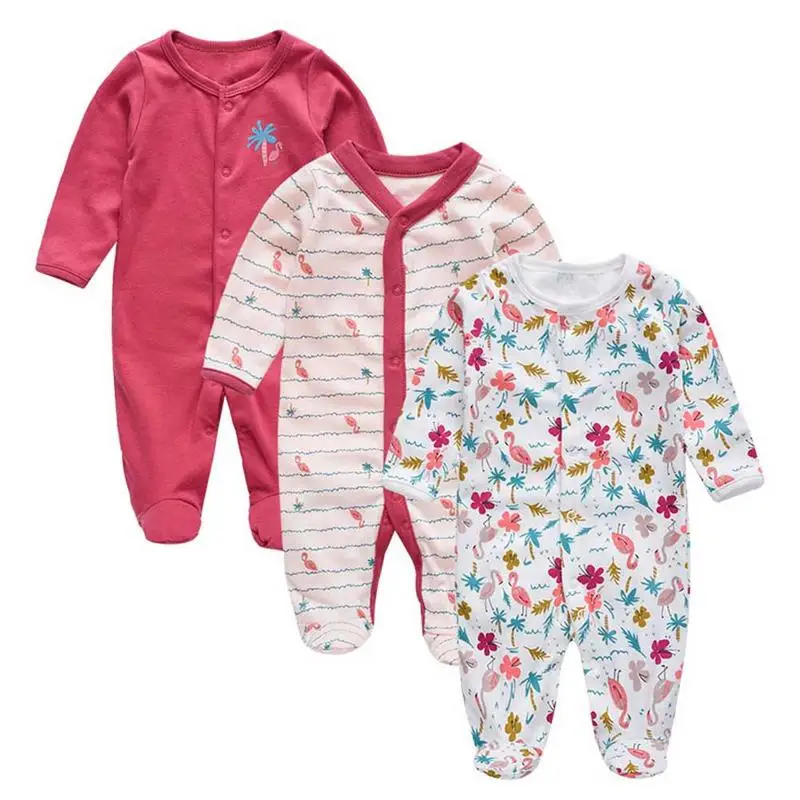 

3 Pcs/lot Flamingo Pattern Newborn Spring Jumpsuit Long Sleeve Cotton Pajamas Romper 0-12 Months Rompers Baby Unisex Clothes