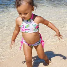 Комплект из двух предметов с цветочным рисунком для маленьких девочек, купальник, танкини, простое и милое, купальник с принтом