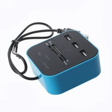 AAAJ-Все в 1 комбинированный концентратор USB 2,0 3 порта кард-ридер для SD MMC M2 MS Pro Duo синий