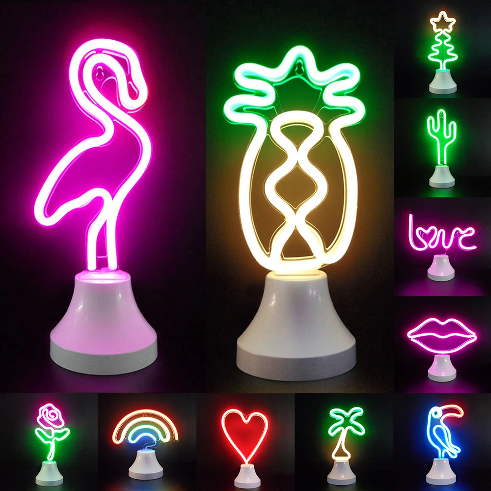  Night light Rose flower LED Neon light Christmas Tree Flamingo Desk Lamp Rainbow LED light LED Neon
