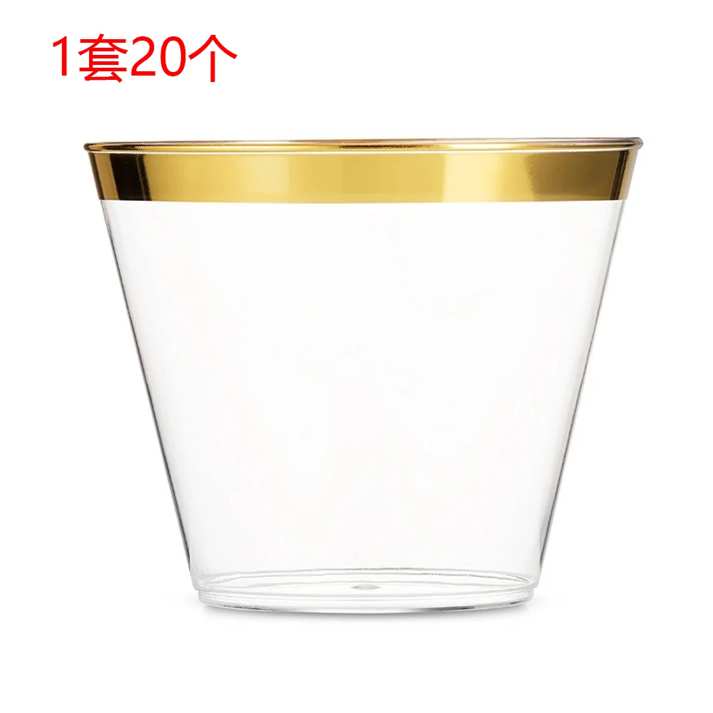 

20Pcs/Lot 201-300Ml 9Oz Gold Plastic Cups Wedding Birthday Party Tableware Disposable Cups Party Supplies New Year