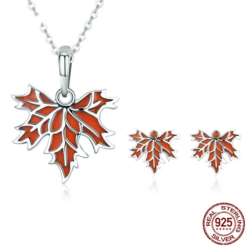 

Authentic 100% 925 Sterling Silver Autumn Maple Tree Leaves Necklace Earrings Jewelry Set Sterling Silver Jewelry Gift