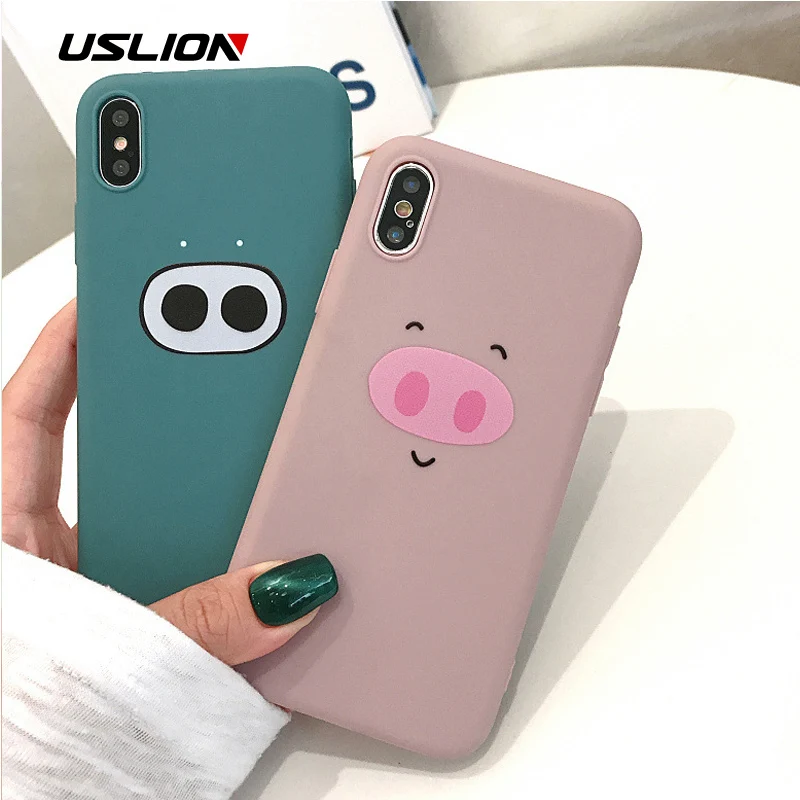 

USLION Cartoon Pig Puppy Phone Case For iPhone 6 7 8 Plus X XR XS Max Dinosaur Cases For iPhone 6 6S Plus Soft Silicon Cover
