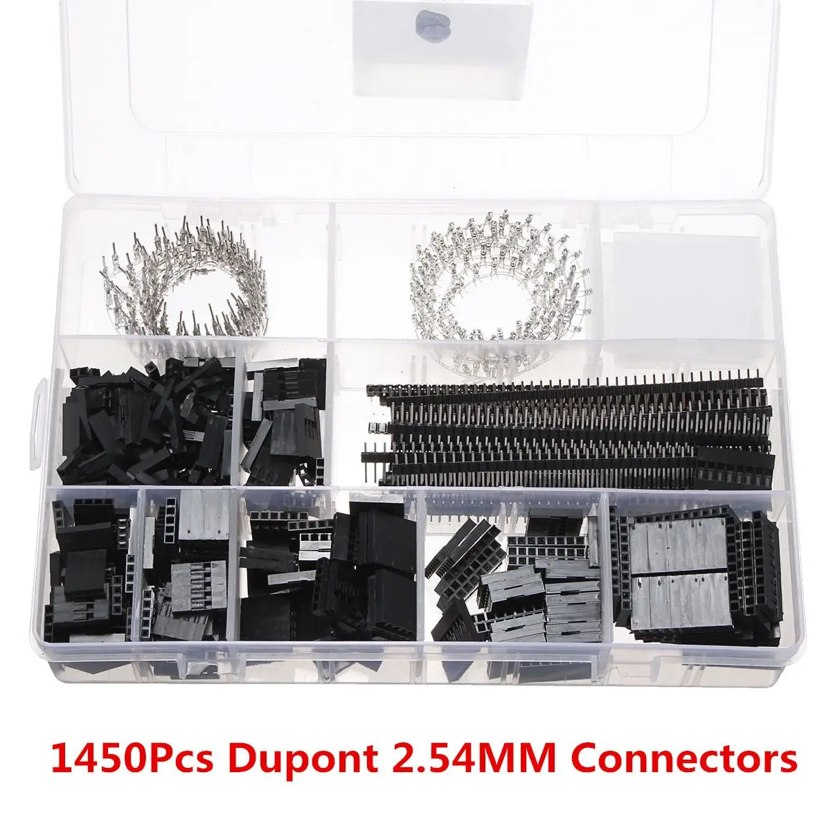 

SWILET 1450Pcs Dupont 2.54MM Connectors Assortment Crimping Tool Kit PCB Pin Headers