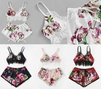 

Sexy Ladies Floral Lingerie Sleepwear Women Babydoll string G-string Underwear Night Dress ladies lingerie Pajamas Set