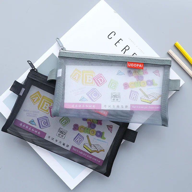 

Simple Nylon Transparent Mesh Pencil Cases Cosmetic Bag Storage Bag Case Office Student Pen Box Gift Pencilcase Stationery Bague