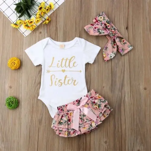 

3PCS/Set Cute Newborn Baby Girl Clothes 2019 Worth The Wait Baby Bodysuit Romper+Ruffles Tutu Skirted Shorts Headband Outfits