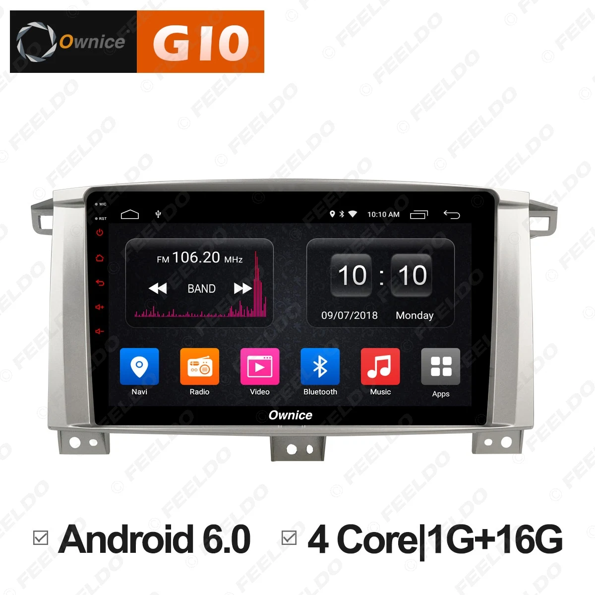 

FEELDO 9" Android 6.0 4-Core/DDR3 1G/16G/Support 4G Dongle Car Media Player With GPS For Toyota Land Cruiser 100 2005 - 2007