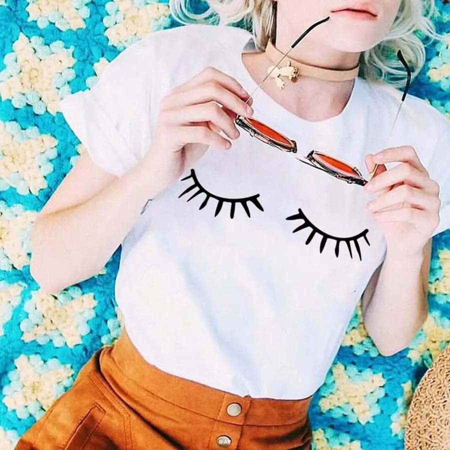

Eye Print Short-sleeved T-shirt Female 2019 Women's Summer New European And American Fashion Slim Slimming Wild Shirt Tide